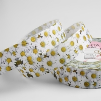Лента репсовая «Ромашки», 25 мм, 18 ± 1 м, цвет белый/жёлтый Лента репсовая «Ромашки», 25 мм, 18 ± 1 м, цвет белый/жёлтый