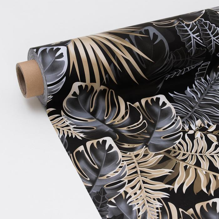 Клеёнка на стол &laquo;Тропики&raquo;, на тканевой основе, рулон 20 метров, ширина 137 см, толщина 0,25 мм, цвет чёрный