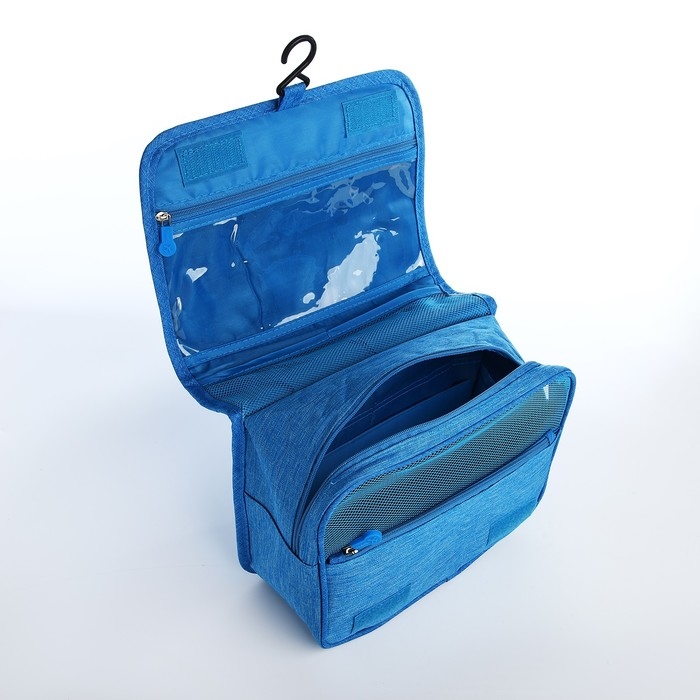 Косметичка-несессер на липучках, с крючком, цвет голубой