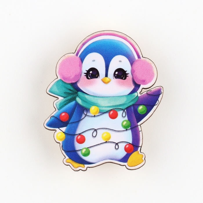 Новогодний значок в коробочке &laquo;Новый год: Пингвиненок&raquo; 2,9 х 3,7