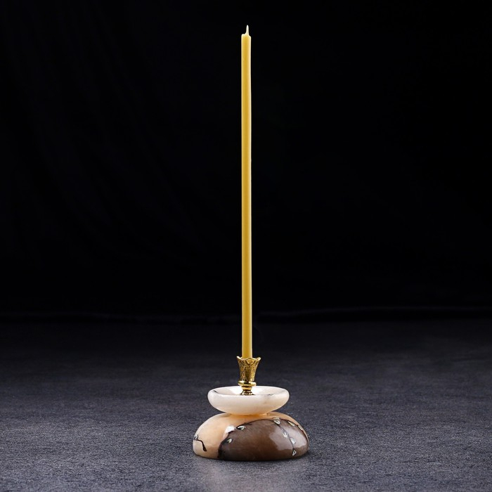 Подсвечник "Церковный №1", круглый с чашкой, 4х5,5 см, селенит, микс