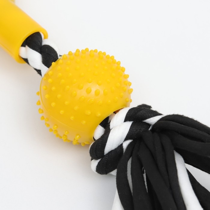 Игрушка канатная тренировочная с ручкой и мячом, до 125 г, до 31 см, чёрно-жёлтая серия Игрушка канатная тренировочная с ручкой и мячом, до 125 г, до 31 см, чёрно-жёлтая серия