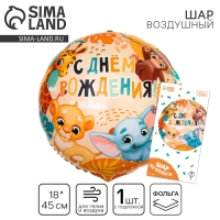 Воздушный шар фольгированный 18" &laquo;С Днём Рождения&raquo;, сафари, круг, с подложкой
