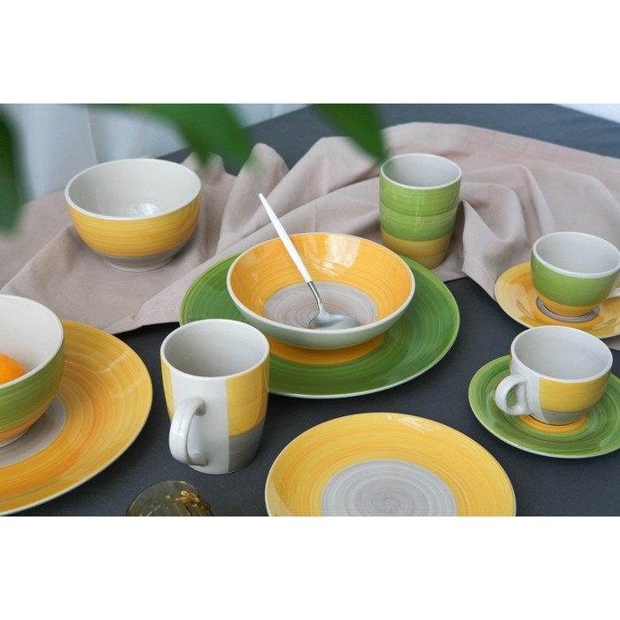 Салатник керамический Доляна &laquo;Подсолнух&raquo;, 800 мл, d=14 см, цвет зелёный