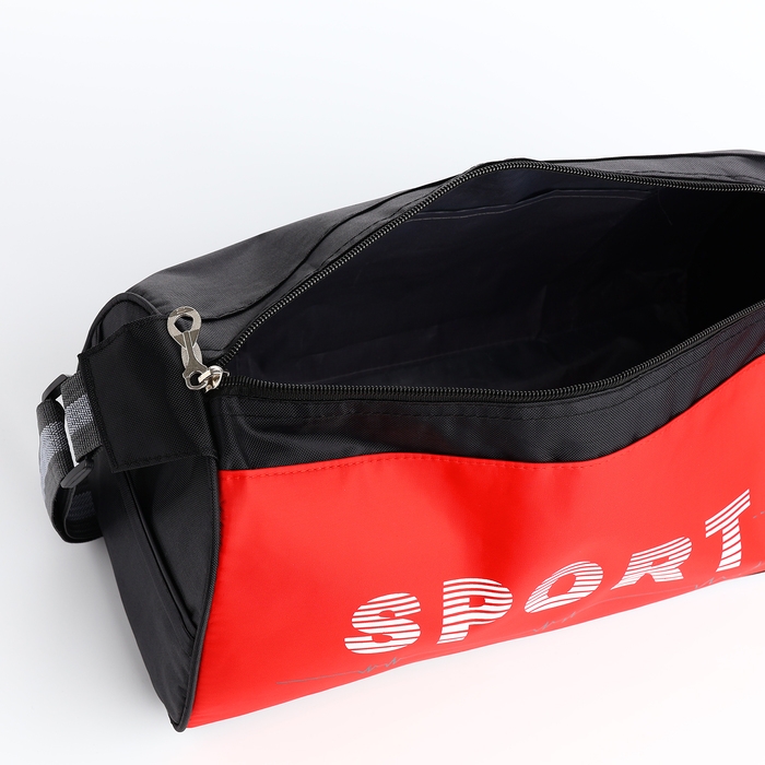 Сумка спортивная на молнии, боковой карман/сетка, регулируемый ремень, маленький размер, цвет чёрный/красный Сумка спортивная на молнии, боковой карман/сетка, регулируемый ремень, маленький размер, цвет чёрный/красный