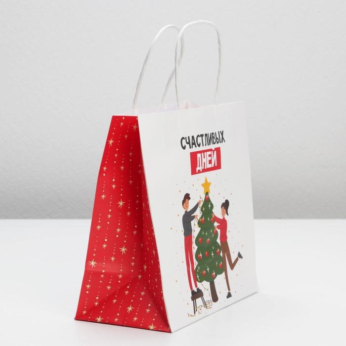 Пакет подарочный новогодний &laquo;Счастливых дней&raquo;, 22 х 22 х 11 см, Новый год