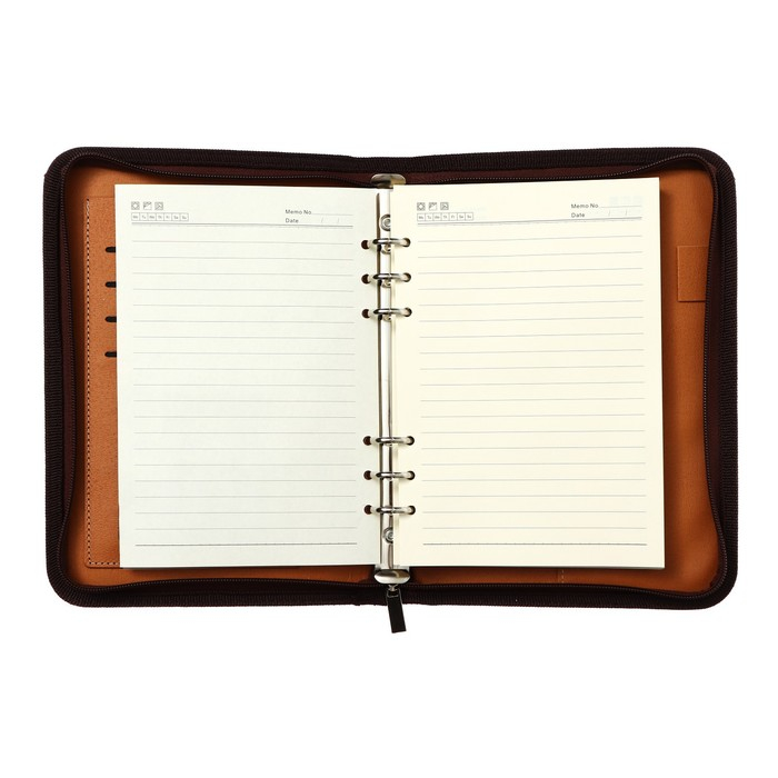 Органайзер на кольцах А5, 100 листов линейку, с калькулятором, на молнии, коричневый Органайзер на кольцах А5, 100 листов линейку, с калькулятором, на молнии, коричневый