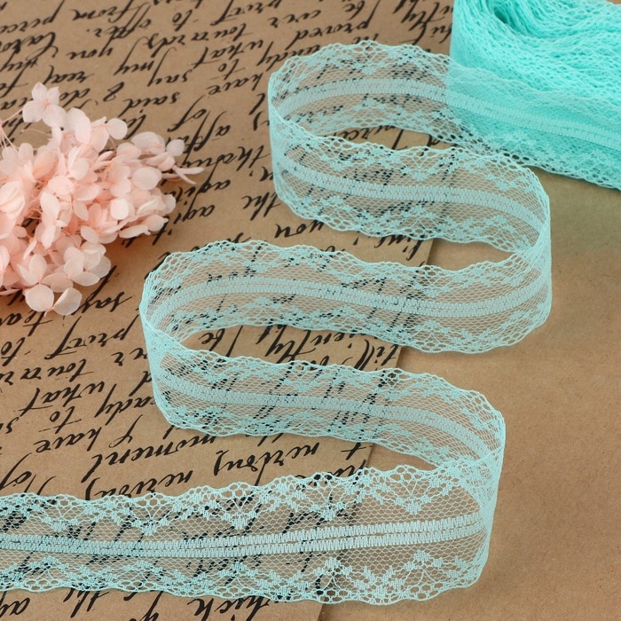 Кружево капроновое, 40 мм &times; 10 &plusmn; 1 м, цвет мятный