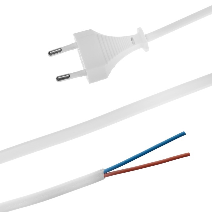 Шнур сетевой с вилкой, 2,5 м, ШВВП 2 х 0.5 мм2, белый Шнур сетевой с вилкой, 2,5 м, ШВВП 2 х 0.5 мм2, белый