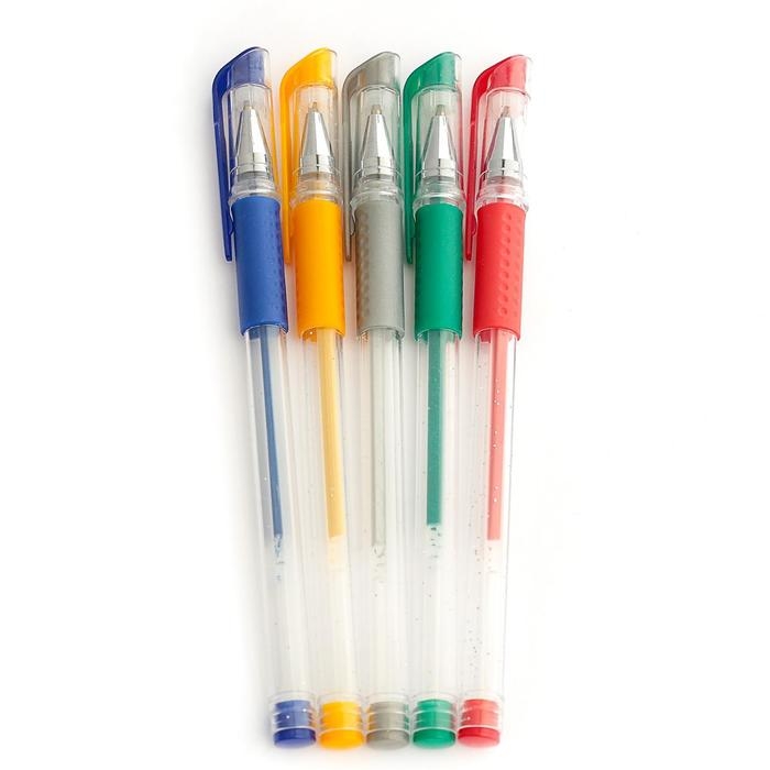 Набор гелевых ручек, 5 цветов, металлик,с резиновыми держателями, МИКС Набор гелевых ручек, 5 цветов, металлик,с резиновыми держателями, МИКС