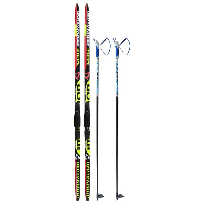 Комплект лыжный: пластиковые лыжи 170 см с насечкой, стеклопластиковые палки 130 см, крепления SNS, цвета МИКС Комплект лыжный: пластиковые лыжи 170 см с насечкой, стеклопластиковые палки 130 см, крепления SNS, цвета МИКС