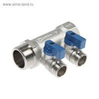 Коллектор "СТМ", 1"х1/2", наружная резьба, 2 выхода, с шаровыми кранами, никелированный Коллектор "СТМ", 1"х1/2", наружная резьба, 2 выхода, с шаровыми кранами, никелированный