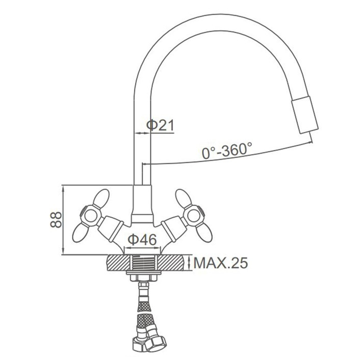 Смеситель для кухни Accoona A4882K-1, двухвентильный, с гибким изливом, голубой Смеситель для кухни Accoona A4882K-1, двухвентильный, с гибким изливом, голубой