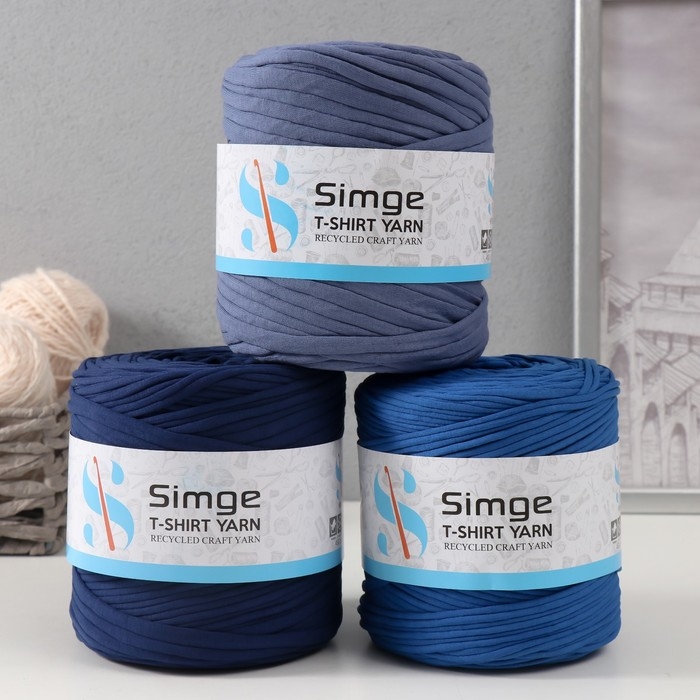 Трикотажная пряжа вторичная 90% хлопок,10% п/э, 100м/450&plusmn;50 гр (ультрамарин) МИКС