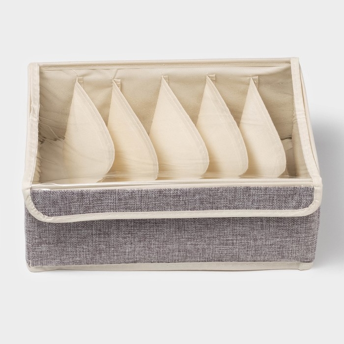 Органайзер для хранения белья Доляна «Тео», 6 ячеек, с прозрачной крышкой, 32×23×12 см, цвет серый Органайзер для хранения белья Доляна «Тео», 6 ячеек, с прозрачной крышкой, 32×23×12 см, цвет серый