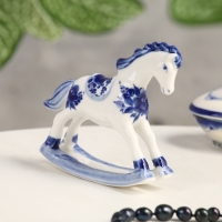 Сувенир гжель «Конь-качалка», бело-синий,керамика, Сувенир гжель «Конь-качалка», бело-синий,керамика,