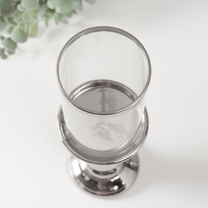 Подсвечник керамика, стекло на 1 свечу "Магистр" d=8 см серебро 9,5х9,5х32 см