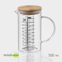 Кувшин для воды стеклянный мерный с бамбуковой крышкой BellaTenero &laquo;Эко&raquo;, 500 мл, 13&times;8&times;15 см