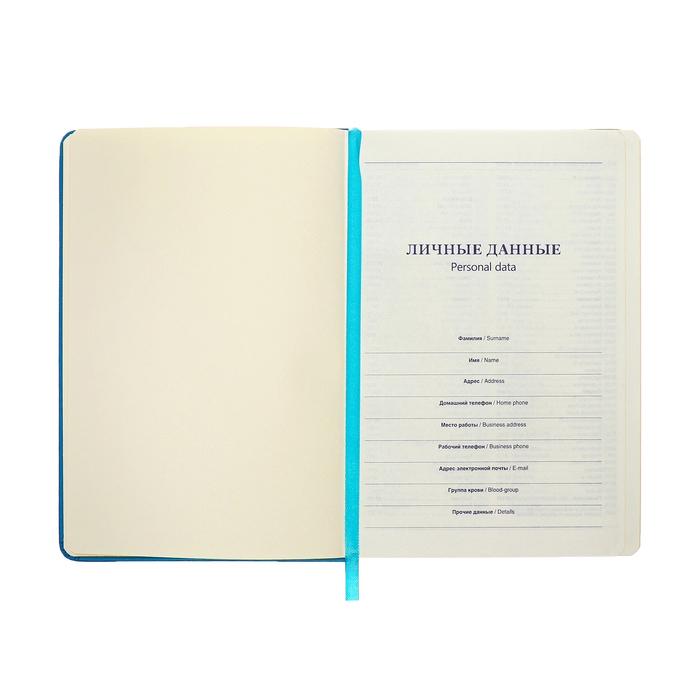 Ежедневник недатированный A5, 140л, клетка, кожзам, на резинке, желтый срез, Синий Ежедневник недатированный A5, 140л, клетка, кожзам, на резинке, желтый срез, Синий