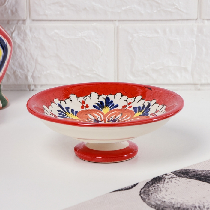 Конфетница Риштанская Керамика Конфетница Риштанская Керамика "Цветы", красная