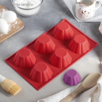 Форма для выпечки Доляна &laquo;Сладости. Пудинг&raquo;, силикон, 29,5&times;17,5 см, 6 ячеек (7,7&times;4 см), цвет МИКС