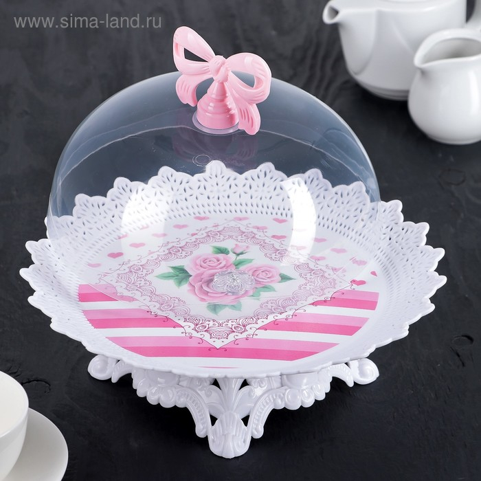 Блюдо для торта и пирожных с крышкой «Бант», d=18,5 см, цвет МИКС Блюдо для торта и пирожных с крышкой «Бант», d=18,5 см, цвет МИКС