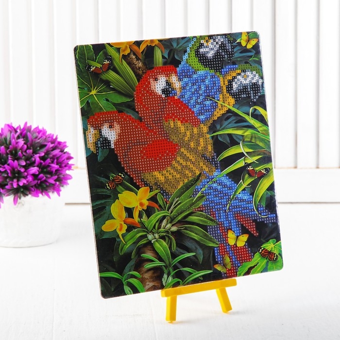 Алмазная вышивка с частичным заполнением «Попугаи» с подставкой, размер картины: 21 × 25 см Алмазная вышивка с частичным заполнением «Попугаи» с подставкой, размер картины: 21 × 25 см