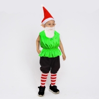 Карнавальный костюм &laquo;Гномик Кузя&raquo; жилет на кулисе, бермуды, борода, колпак, уши, гольфы, р-р 28, рост 98-100 см