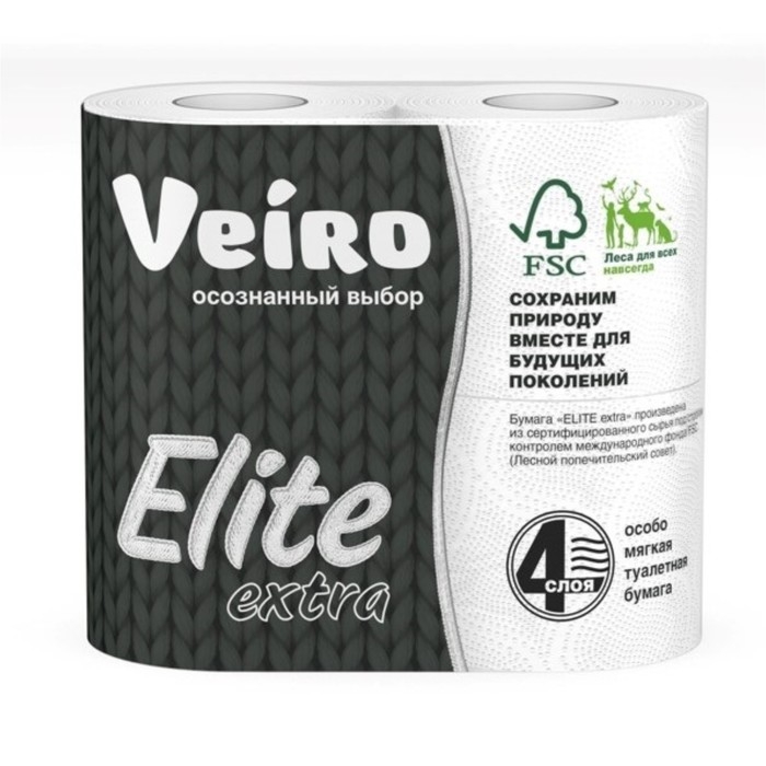 Туалетная бумага Veiro, Elite Extra, белая, 4 слоя, 4 рулона Туалетная бумага Veiro, Elite Extra, белая, 4 слоя, 4 рулона
