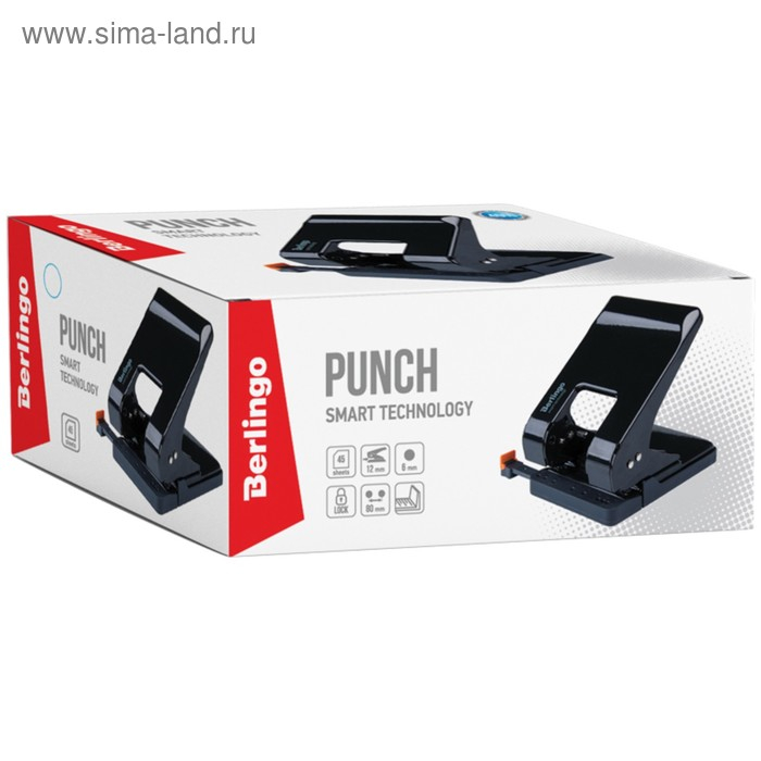 Дырокол до 45 листов Berlingo Smart Technology, энергосберегающий, с фиксатором, чёрный