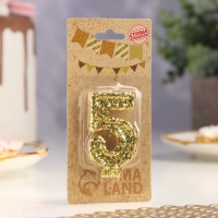 Свеча в торт «Блестки», цифра "5", золото, 6.5х4 Свеча в торт «Блестки», цифра "5", золото, 6.5х4