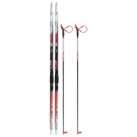 Комплект лыжный: пластиковые лыжи 195 см без насечек, стеклопластиковые палки 155 см, крепления SNS, цвета МИКС