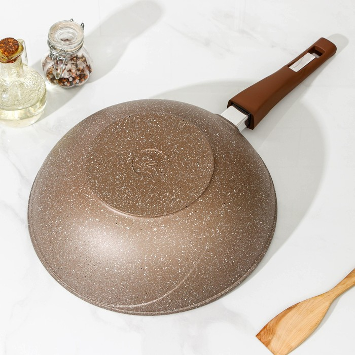 Сковорода &laquo;Гранит Brown&raquo;, d=28 см, съёмная ручка, стеклянная крышка, антипригарное покрытие, цвет коричневый