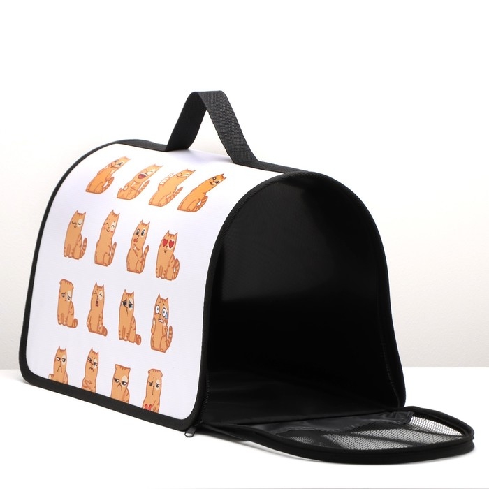 Сумка - переноска для животных каркасная, 45 х 25 х 30 см, белая с котами Сумка - переноска для животных каркасная, 45 х 25 х 30 см, белая с котами