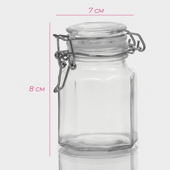 Банка стеклянная для хранения сыпучих продуктов Доляна &laquo;Грани&raquo;, 100 мл, 6&times;7&times;8 см, с бугельным замком 6 граней