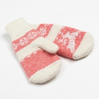 Новый год. Варежки женские шерстяные, цвет белый/красный, размер 20-22