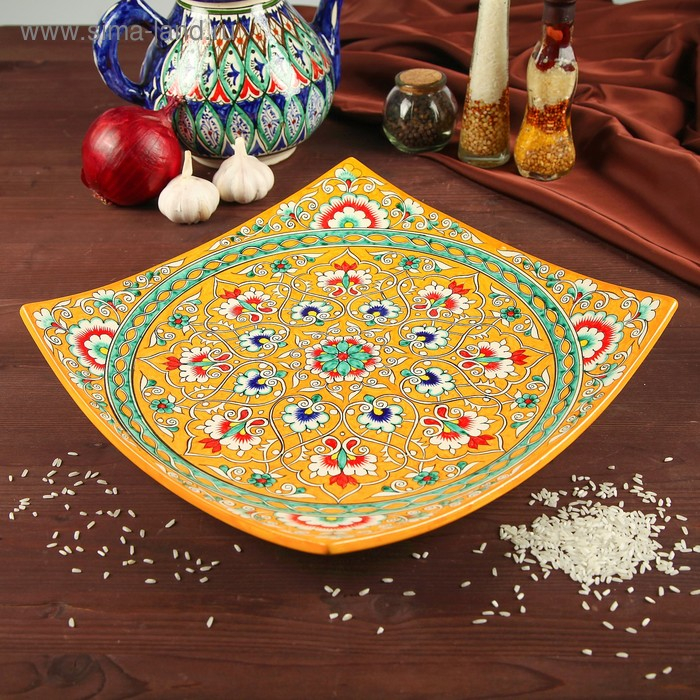 Ляган Риштанская Керамика Ляган Риштанская Керамика "Узоры", 32 см, квадратный, синий микс