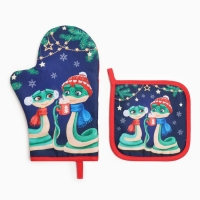 Набор кухонный Доляна "Теплых объятий": прихватка 17х17 см, варежка-прихватка 20х28 см, 35% хлопок