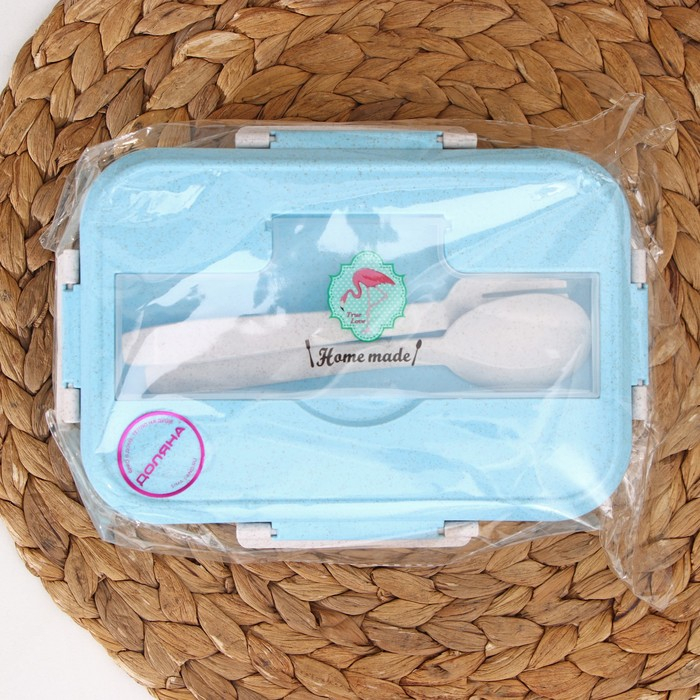 Ланч - бокс пластиковый Доляна &laquo;Фламинго&raquo;, 22&times;16&times;7,5 см, 2 отделения, вилка, ложка, цвет МИКС