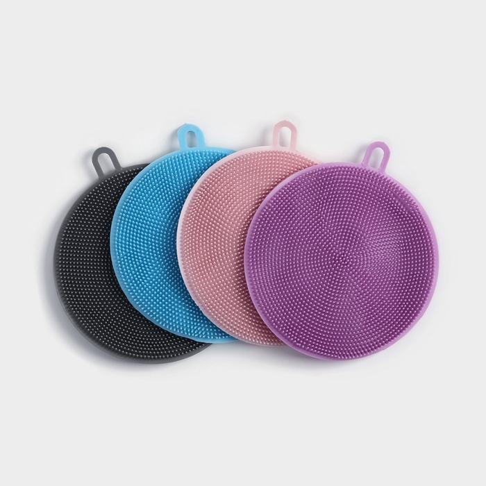 Губки для посуды Доляна, 2 шт, силиконовые, 11&times;11&times;1 см, цвет МИКС