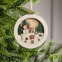 Ёлочная игрушка «Шар со снеговиками», от батареек, свечение тёплое белое Ёлочная игрушка «Шар со снеговиками», от батареек, свечение тёплое белое