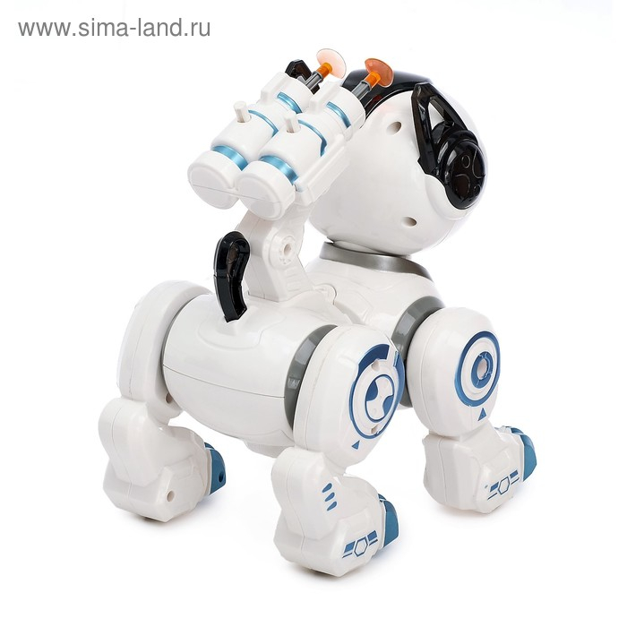 Робот собака &laquo;Рокки&raquo; IQ BOT, интерактивный: звук, свет, стреляющий, на батарейках, синий