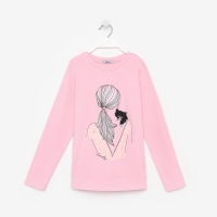 Лонгслив для девочки, цвет пудра, рост 140 см