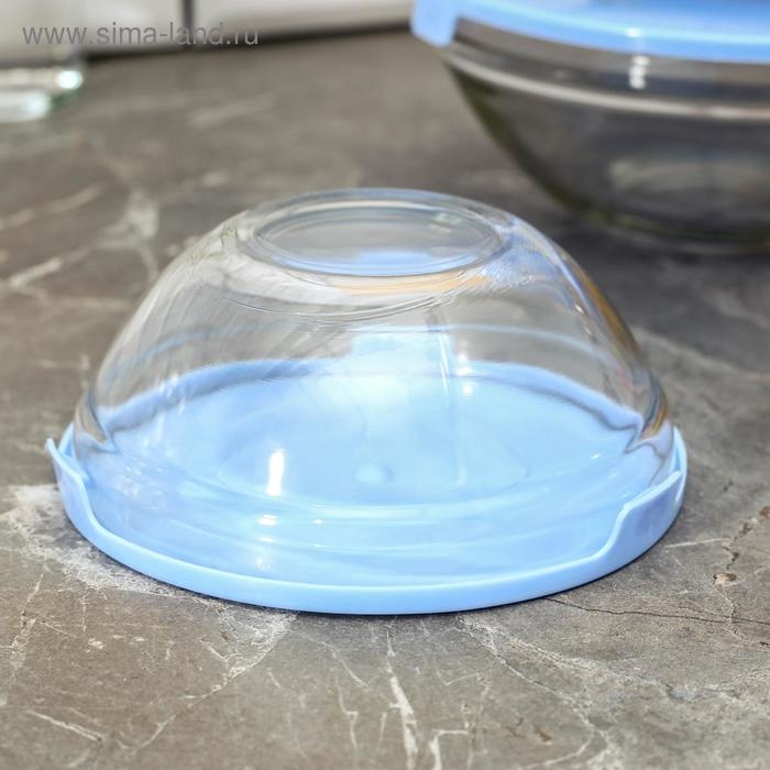 Набор стеклянных салатников Доляна &laquo;Классика&raquo; с крышками, 5 предметов: 900 мл (17&times;7,6 см), 500 мл (16&times;6 см), 350 мл (12,5&times;5,4 см), 200 мл (10,5&times;4,5 см), 130 мл (9&times;3,7 см), цвет голубой