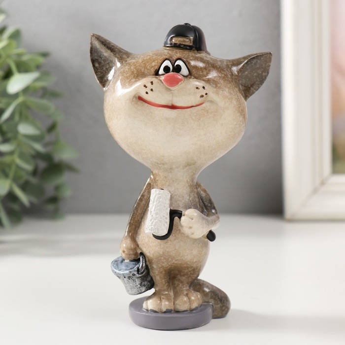 Сувенир полистоун лак "Котик-маляр" 8,2х6х13 см