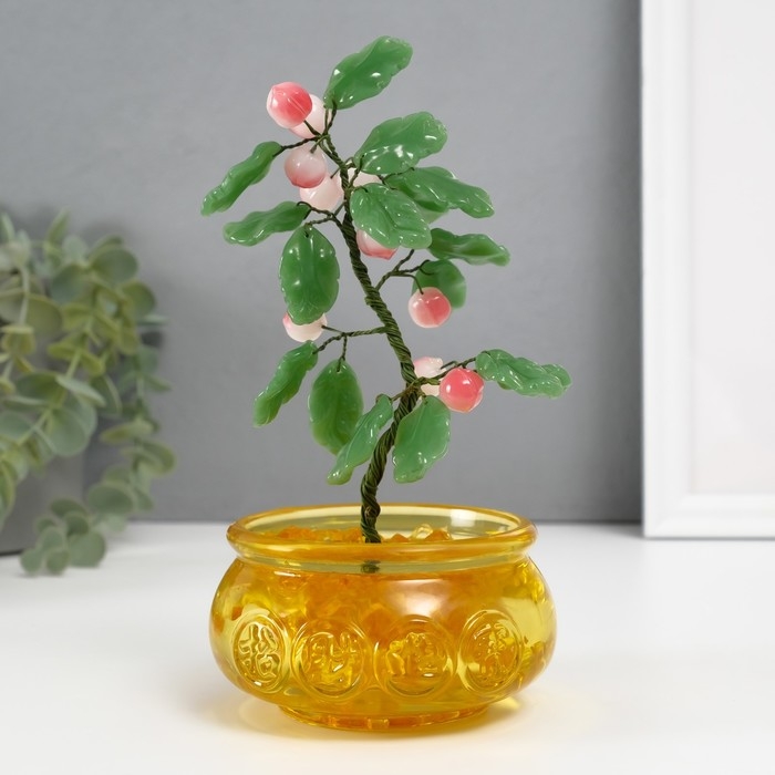 Сувенир бонсай Сувенир бонсай "Дерево с персиками в чаше богатства" розовый 10 персиков 9х9х14 см