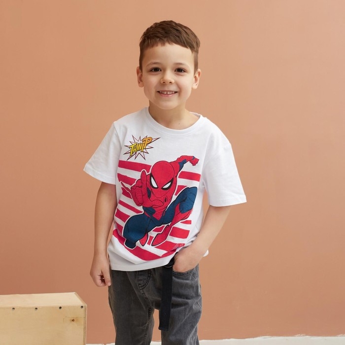Футболка детская Человек-Паук, рост 110-116, белый