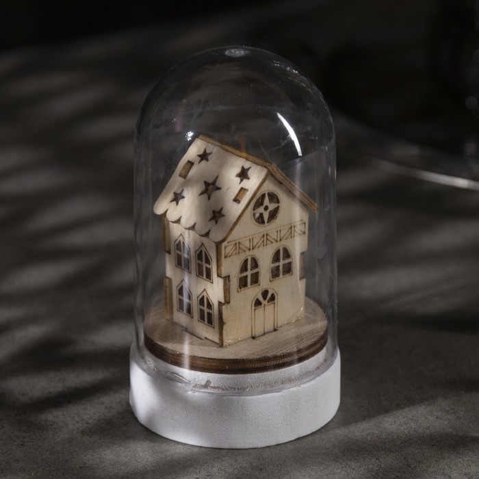 Светодиодная фигура под куполом &laquo;Домик&raquo; 6&times; 9.5 &times; 6 см, дерево, батарейки LR1130х3 (в комплекте), свечение тёплое белое