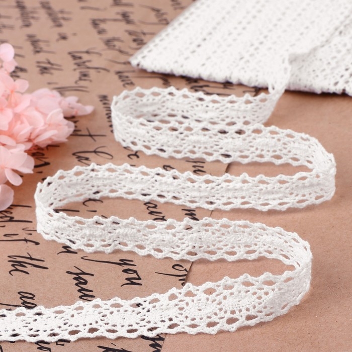 Кружево вязаное, 15 мм &times; 10 &plusmn; 1 м, цвет белый