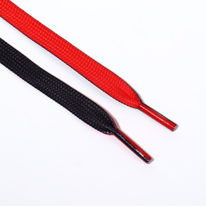 Шнурки для обуви, пара, плоские, двусторонние, 8 мм, 120 см, цвет чёрный/красный